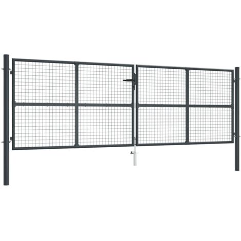 Portail de jardin grillagé en acier galvanisé 400 x 125 cm Gris vidaXL
