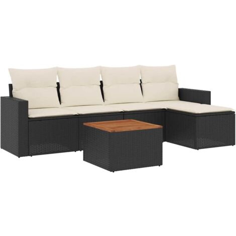 Salon de jardin 6 pcs avec coussins noir résine tressée vidaXL (1/5)