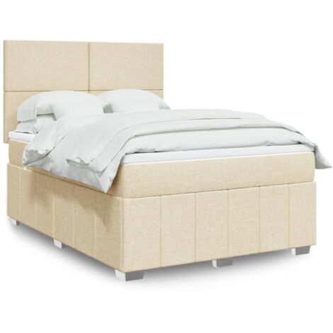 Sommier à lattes de lit avec matelas Crème 140x200 cm Tissu vidaXL (1/5)