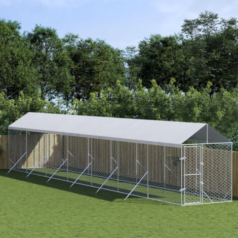 Chenil d'extérieur pour chiens avec toit argenté 2x14x2,5 m vidaXL