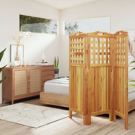 Cloison de séparation 3 panneaux 121,5x2x115 cm Bois d'acacia vidaXL (1/6)