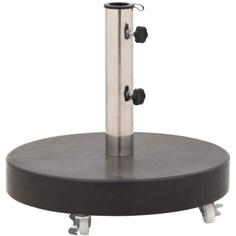 Vidaxl – Socle de parasol en granit 30 kg – Base ronde noire avec roulettes – Adaptateurs pour mâts 38/48 mm – Stabilité accrue pour extérieur