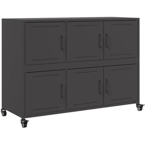 Vidaxl – Buffet noir 100,5x39x72 cm – Acier laminé à froid – 6 portes – Grand espace de rangement – Facile à nettoyer et à déplacer (1/5)
