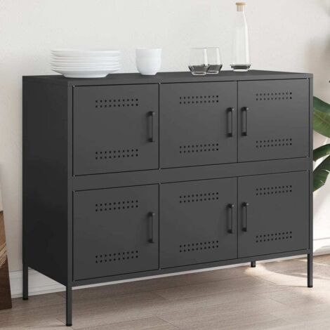 Vidaxl – Buffet noir 100,5x39x79 cm acier laminé à froid – 6 compartiments – 4 pieds à vis réglables – Style industriel