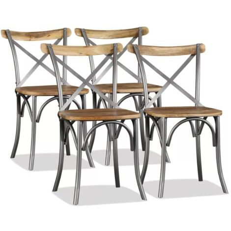 Vidaxl – Chaises à manger industrielles – Lot de 4 – Bois de manguier massif et acier laqué – Design unique et durable (1/5)