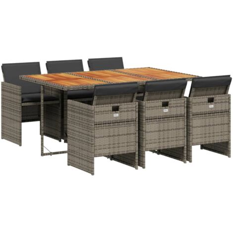 Ensemble à manger de jardin et coussins 7 pcs gris rotin vidaXL
