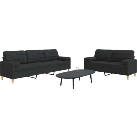 Ensemble de canapés 2 pcs avec coussins décoratifs noir tissu vidaXL (1/5)
