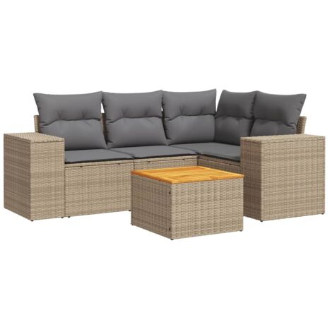 Salon de jardin avec coussins 5 pcs beige résine tressée vidaXL (1/3)