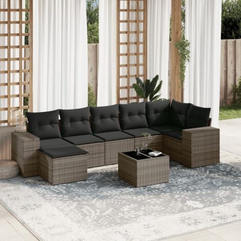 Salon de jardin 8 pcs avec coussins gris résine tressée vidaXL (1/5)