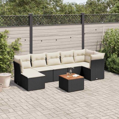 Salon de jardin 8 pcs avec coussins noir résine tressée vidaXL (1/5)