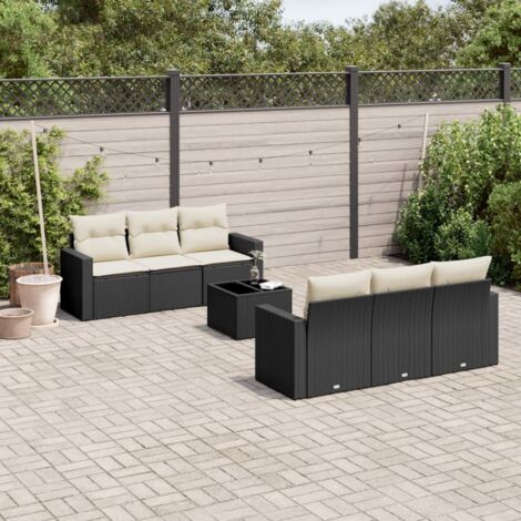 Salon de jardin 7 pcs avec coussins noir résine tressée vidaXL (1/3)