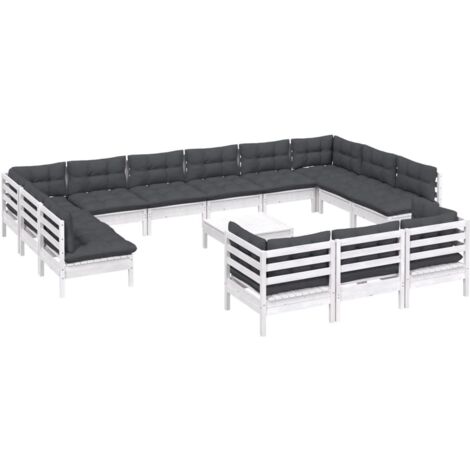 Salon de jardin 14 pcs avec coussins blanc bois de pin vidaXL (1/5)