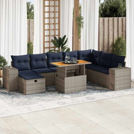 Salon de jardin avec coussins 9 pcs gris résine tressée acacia vidaXL (1/5)