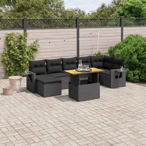 Salon de jardin 8 pcs avec coussins noir résine tressée vidaXL (1/3)