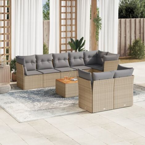Salon de jardin avec coussins 9 pcs beige résine tressée vidaXL (1/3)
