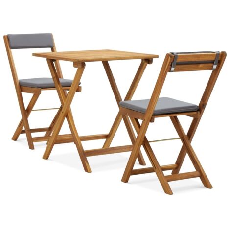 vidaXL 3 Piece Folding Bistro Set with Cushions Solid Acacia Wood (1/8)