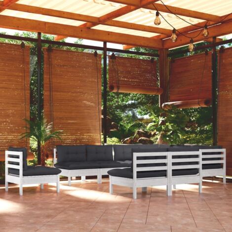 Salon de jardin 10 pcs avec coussins blanc bois de pin massif vidaXL (1/5)
