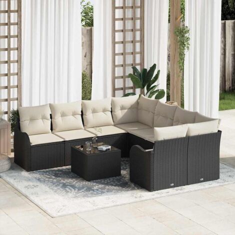 Ensemble de canapé de jardin avec coussin 9 pcs Noir polyrotin vidaXL (1/5)