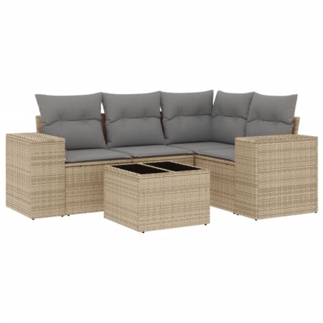Salon de jardin avec coussins 5 pcs beige résine tressée vidaXL (1/3)