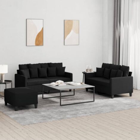 Ensemble de canapés 3 pcs avec coussins Noir Tissu vidaXL (1/5)