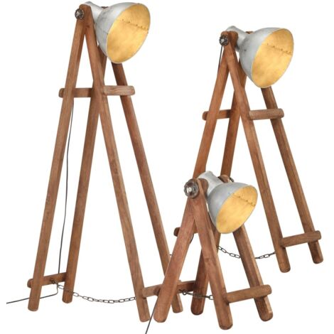 Lampadaires 3 pcs Argenté E27 Bois de manguier massif vidaXL (1/5)
