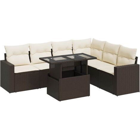 Salon de jardin avec coussins 7 pcs marron résine tressée vidaXL (1/5)