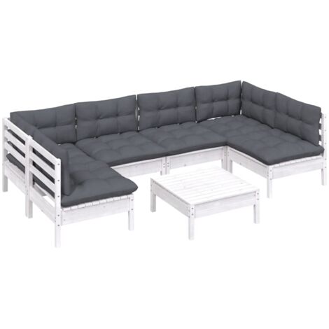 Salon de jardin 7 pcs avec coussins blanc bois de pin massif vidaXL (1/5)
