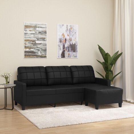 Vidaxl – Canapé droit 3 places noir 180 cm – Similicuir durable et résistant aux taches – Structure en métal et contreplaqué – Repose-pieds inclus