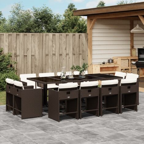Ensemble à manger de jardin avec coussins 13 pcs marron rotin vidaXL