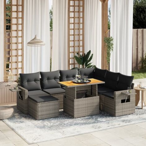 vidaXL Salon de jardin 8 pcs avec coussins gris résine tressée (1/4)