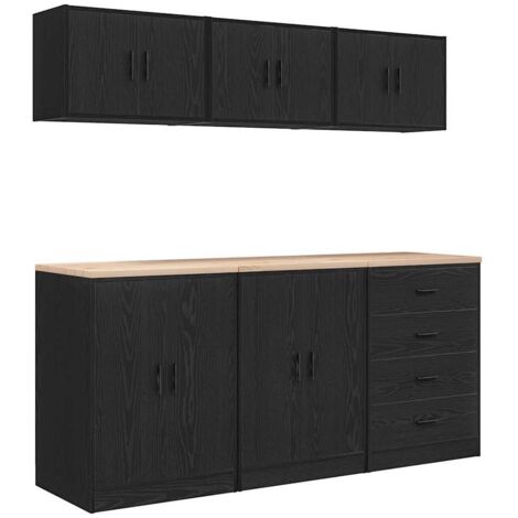 Vidaxl – Armoire de garage 6 pcs noir bois d'ingénierie – Dimensions 60 x 51 x 85 cm – Capacité 60 kg – Installation flexible de la porte