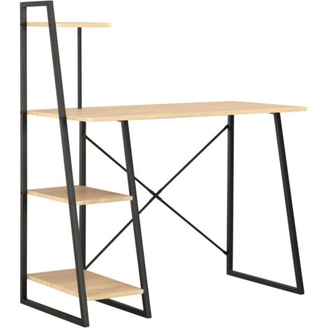 Vidaxl – Bureau droit avec étagère – Dimensions 102x50x117 cm – Matériau bois d'ingénierie et acier – Couleur noir et chêne – Pieds en U (1/7)