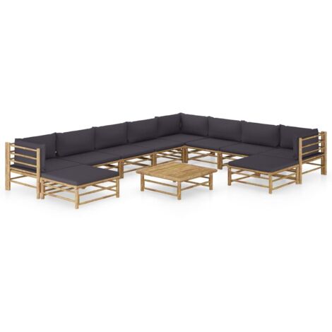 Salon de jardin 11 pcs avec coussins gris foncé bambou vidaXL