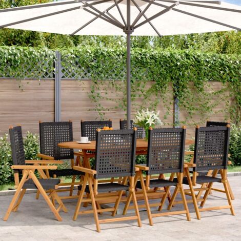Chaises inclinables de jardin lot de 8 noir rotin bois massif vidaXL