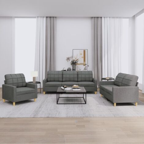 Vidaxl – Ensemble de canapés 3 pcs avec coussins – Canapé droit gris foncé en tissu durable – Dimensions 198x77x80 cm – Confort optimal
