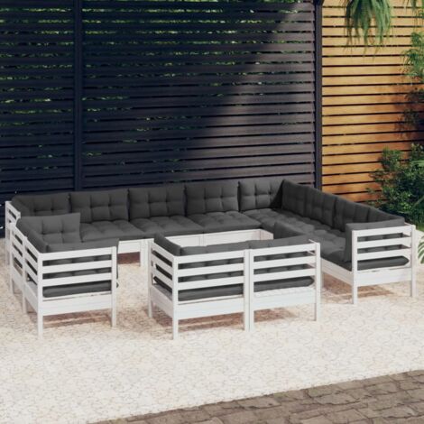 Salon de jardin 12 pcs avec coussins blanc bois de pin solide vidaXL (1/5)