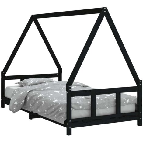 Cadre de lit pour enfants noir 90x190 cm bois de pin massif vidaXL (1/5)