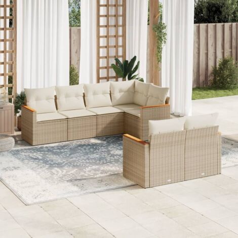 Salon de jardin avec coussins 7 pcs beige résine tressée vidaXL (1/3)