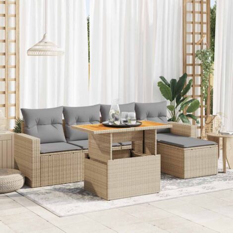 Salon de jardin avec coussins 6 pcs beige résine tressée vidaXL (1/5)