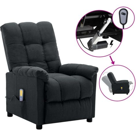 Vidaxl – Fauteuil relax électrique de massage gris foncé – Tissu 100% polyester – Inclinaison électrique – 6 points de massage par vibrations