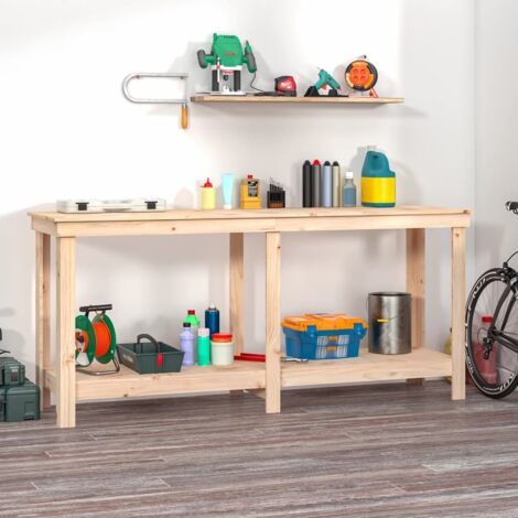 Vidaxl – Banc de travail en bois de pin massif 180x50x80 cm – Charge maximale élevée – Étagères de rangement intégrées – Pour garage et atelier (1/5)