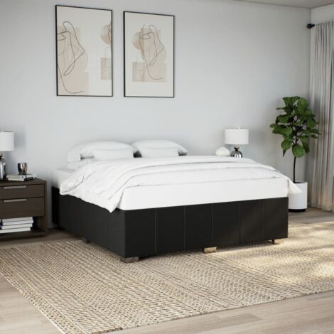 Vidaxl – Cadre de lit noir 200x200 cm en tissu – Matériau polyester durable – Lattes pour soutien optimal – Pieds en bois massif (1/5)