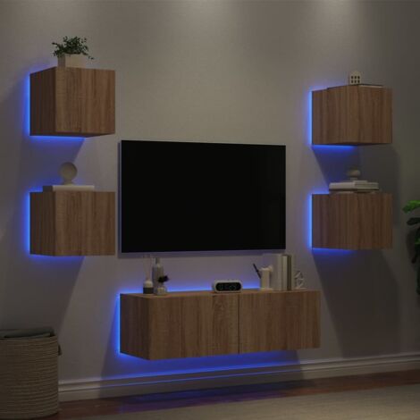 Meuble TV muraux 5 pcs avec lumières LED chêne sonoma vidaXL (1/5)