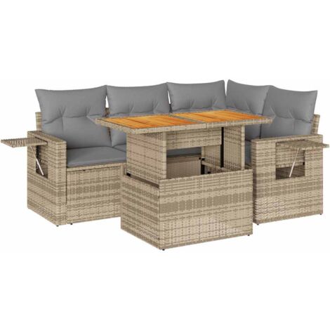 Salon de jardin avec coussins 5 pcs beige résine tressée vidaXL (1/5)