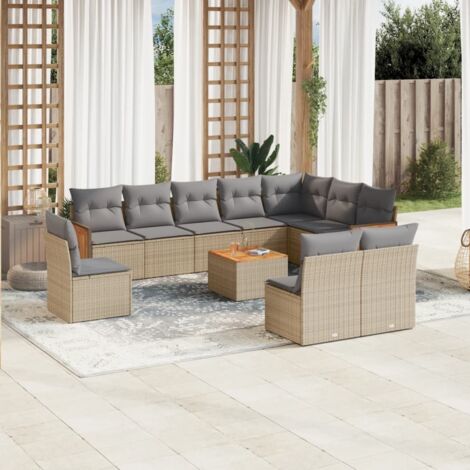 Salon de jardin 11 pcs avec coussins beige résine tressée vidaXL (1/5)