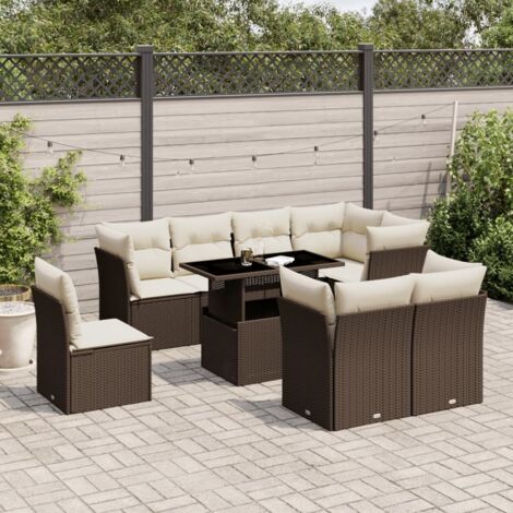 Salon de jardin avec coussins 9 pcs marron résine tressée vidaXL (1/5)
