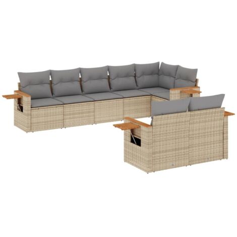 Salon de jardin avec coussins 8 pcs beige résine tressée vidaXL (1/3)