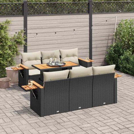 Salon de jardin avec coussins 7 pcs noir résine tressée acacia vidaXL (1/5)