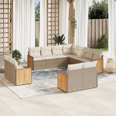 Salon de jardin 11 pcs avec coussins beige résine tressée vidaXL (1/5)