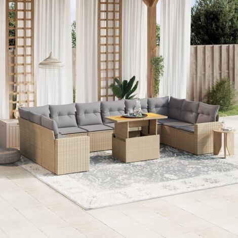 Salon de jardin 11 pcs avec coussins beige résine tressée vidaXL (1/3)